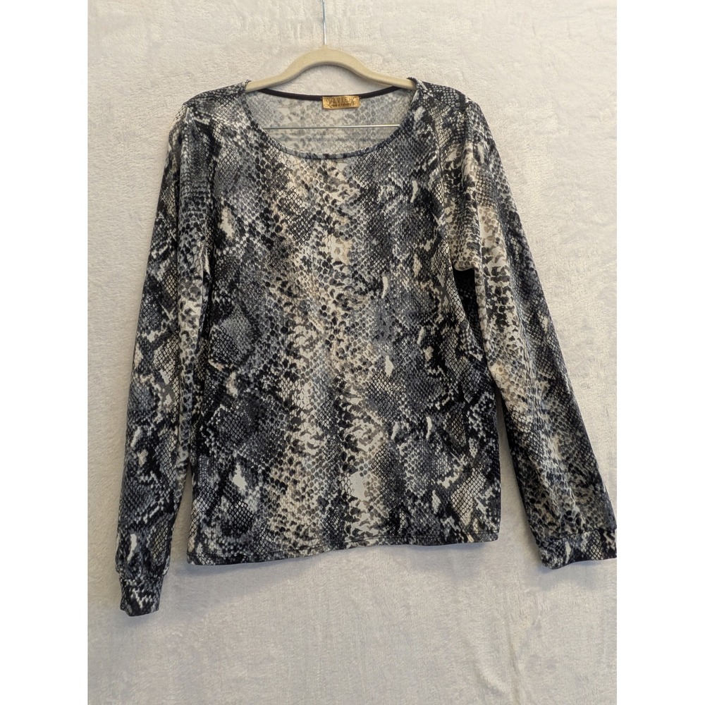 Lavish Long Sleeve Top Snake Print Women's Size L Gray Black Pattern‎